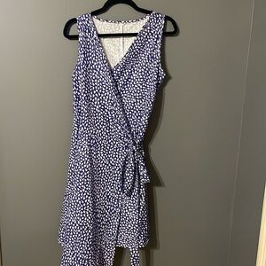 Purple flower print wrap dress, M